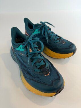 Hoka Women's Speedgoat 5 GTX Green Blue Trail Running Shoe Vibram Sole Size 6B